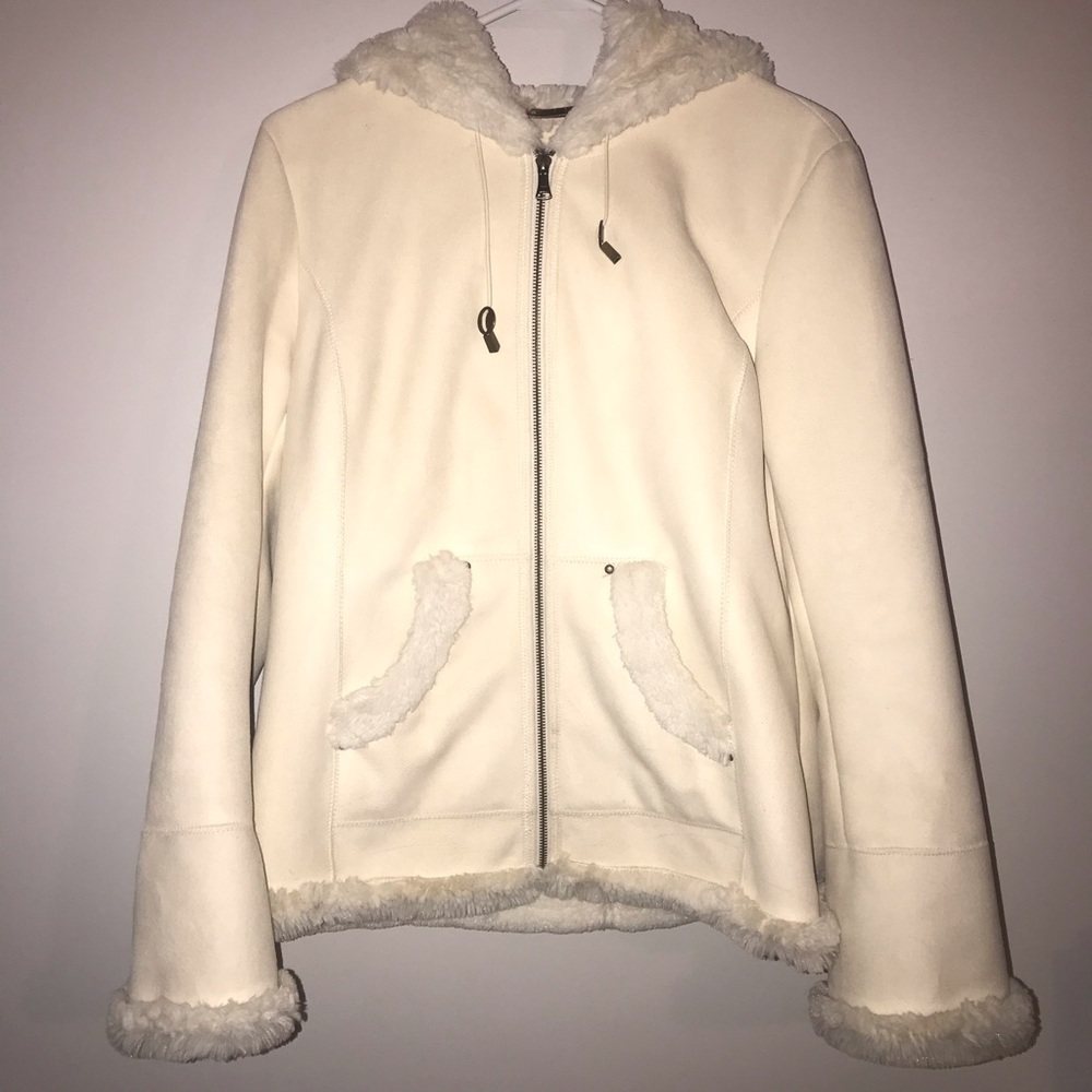 Cream/White Suede and Fuzzy Jacket